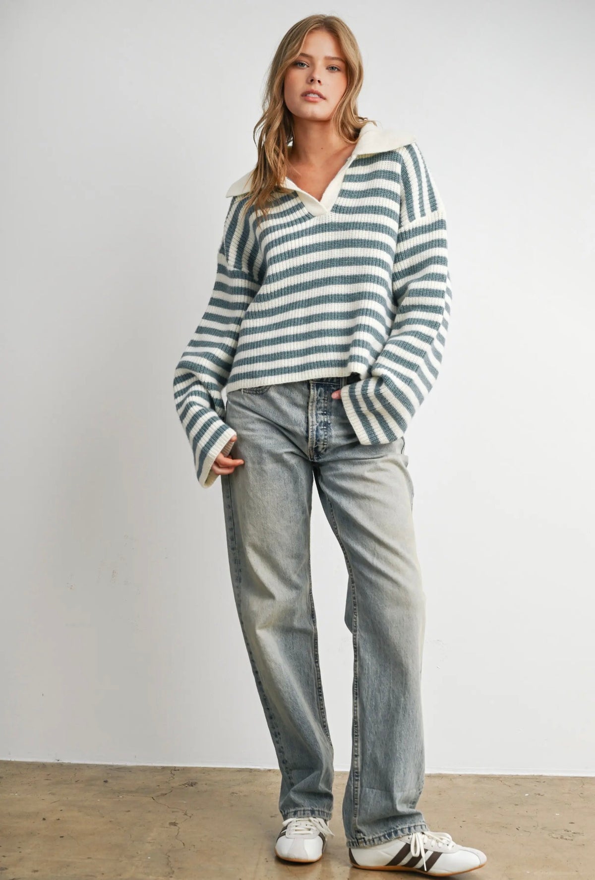 Striped Collared Knit Sweater