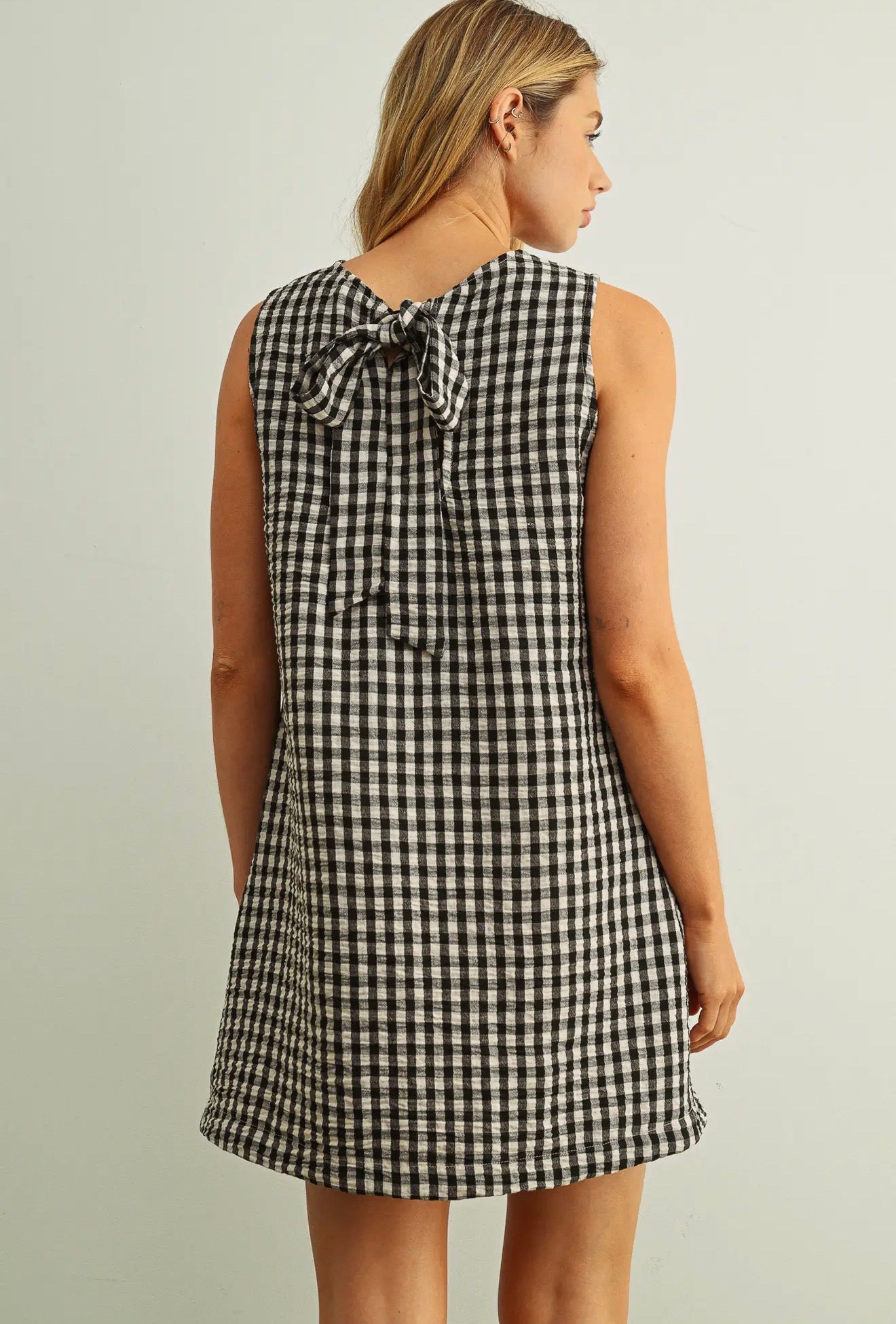 Gingham Pattern Open Back Detail Dress