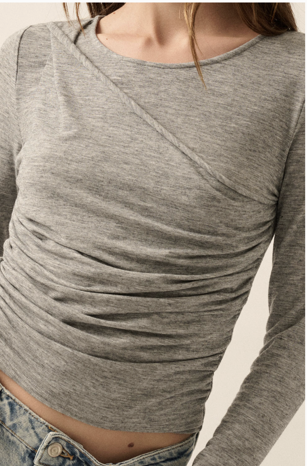 Ruched Grey Knit Top