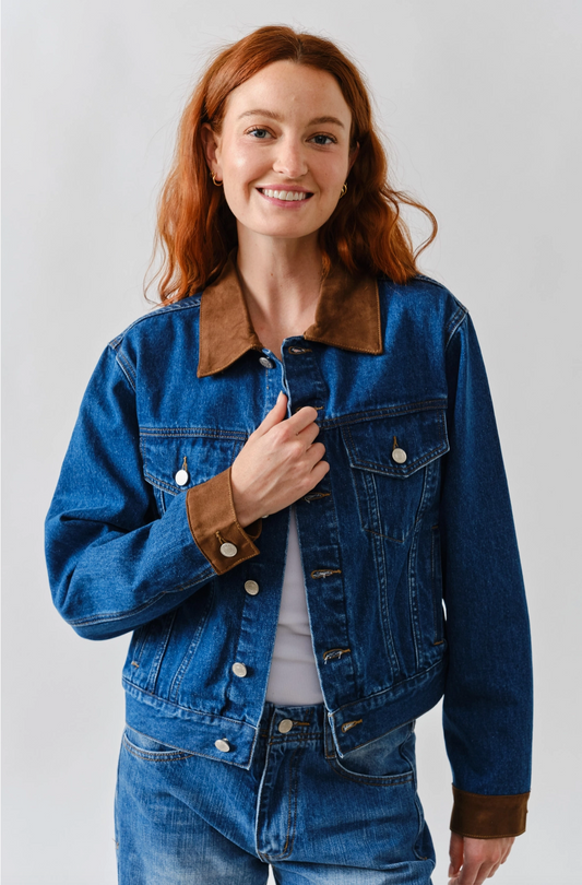 Suede Collar Denim Jacket