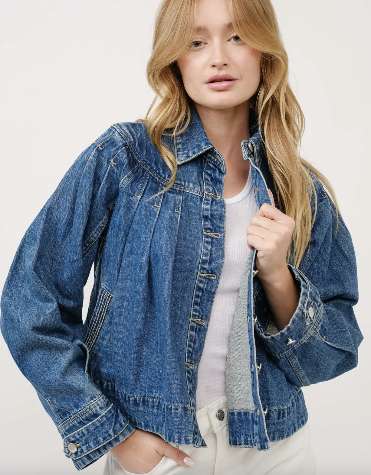Pleated Denim Jacket