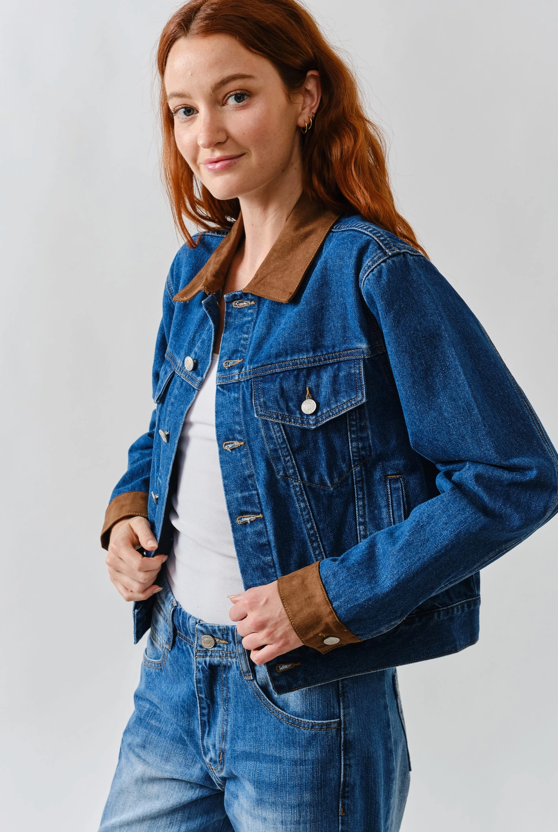 Suede Collar Denim Jacket