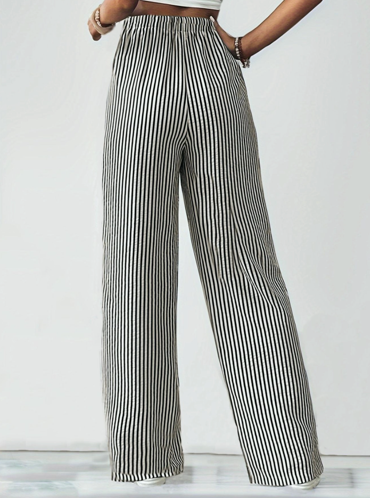 Striped Slacks Straight Wide-Leg Pants