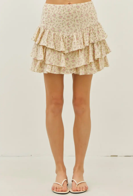 Tiered Ruffle Ditsy Floral Print Mini Skort