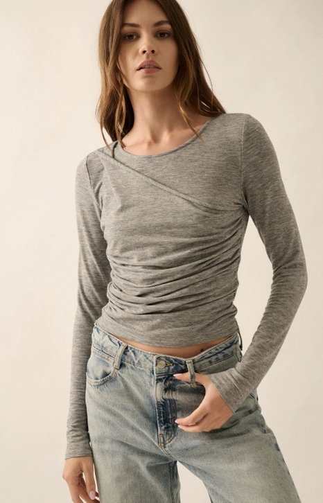 Ruched Grey Knit Top