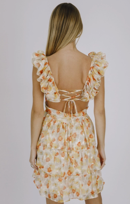 Rose and Leaves Print Romantic Mini Dress