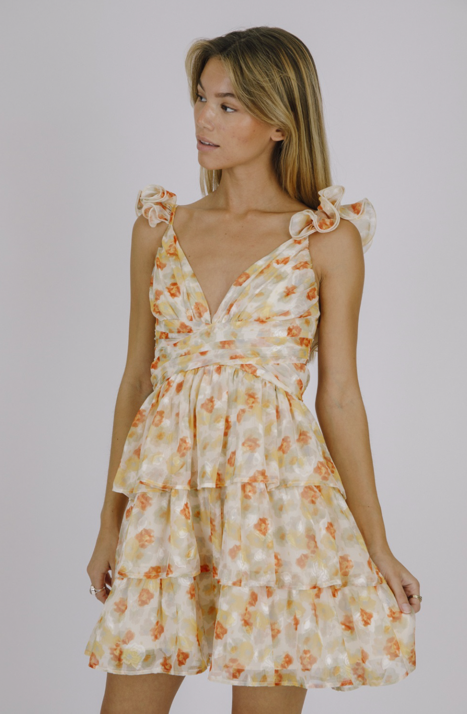 Rose and Leaves Print Romantic Mini Dress