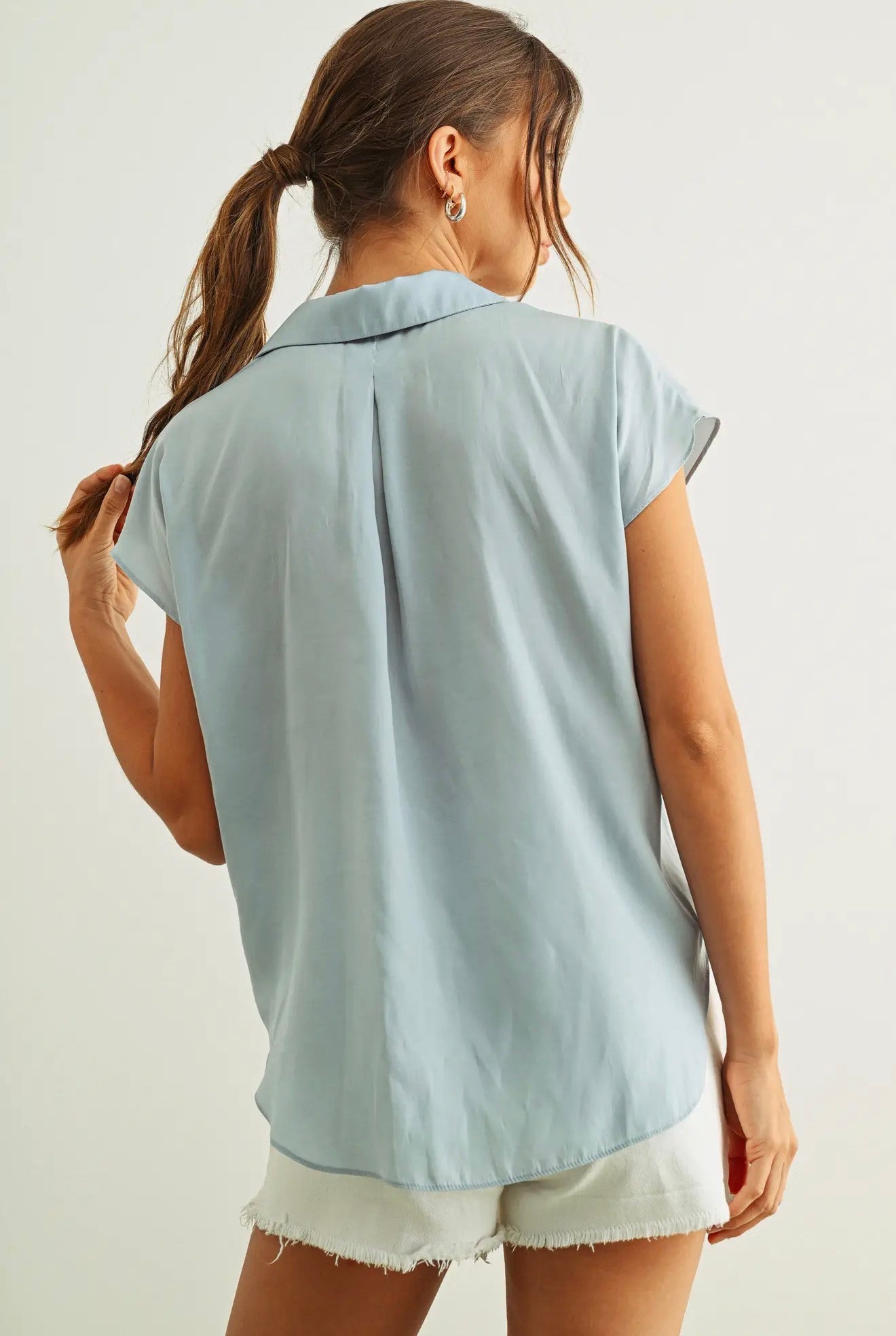 Button Down Cap Sleeve Shirt