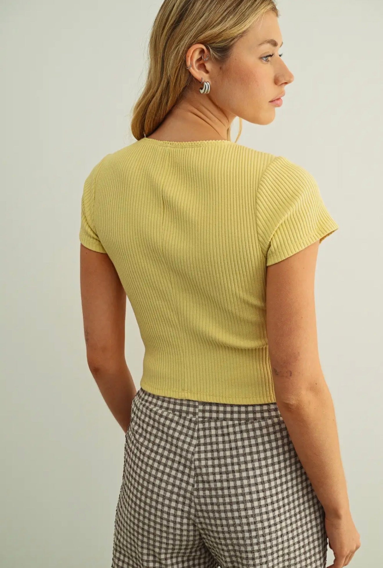 Front Button Ribbed Top