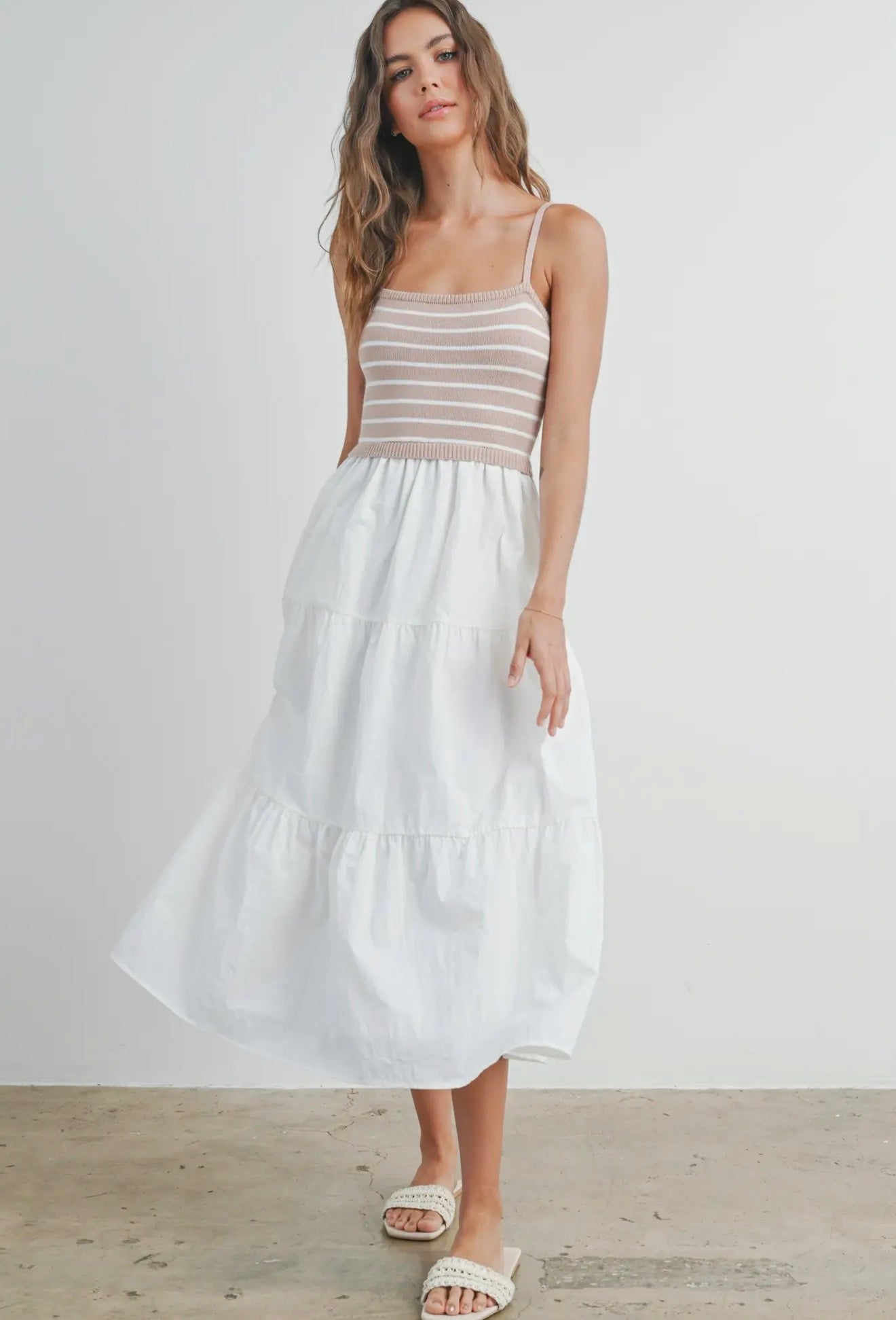 Striped Knit Top Tiered Maxi Dress