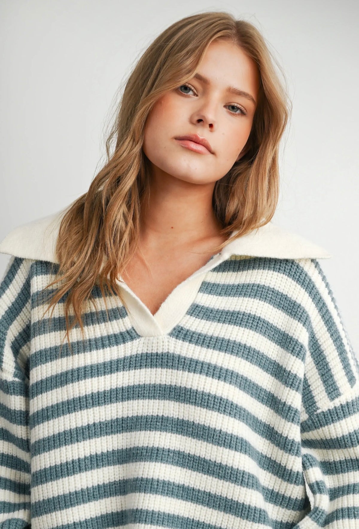 Striped Collared Knit Sweater
