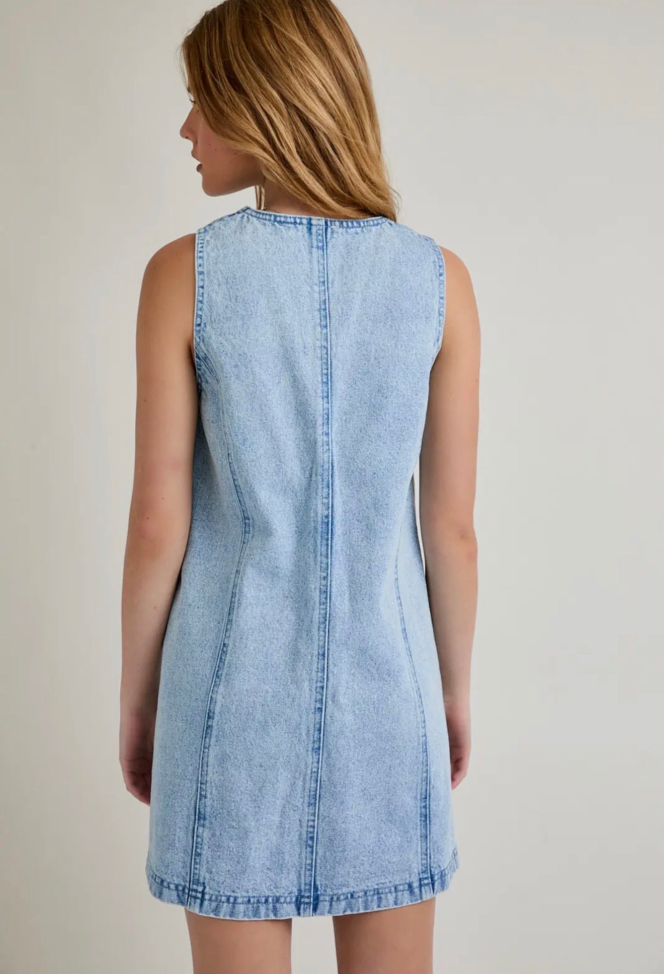 Sleeveless V-Neck Button Down Denim Mini Dress