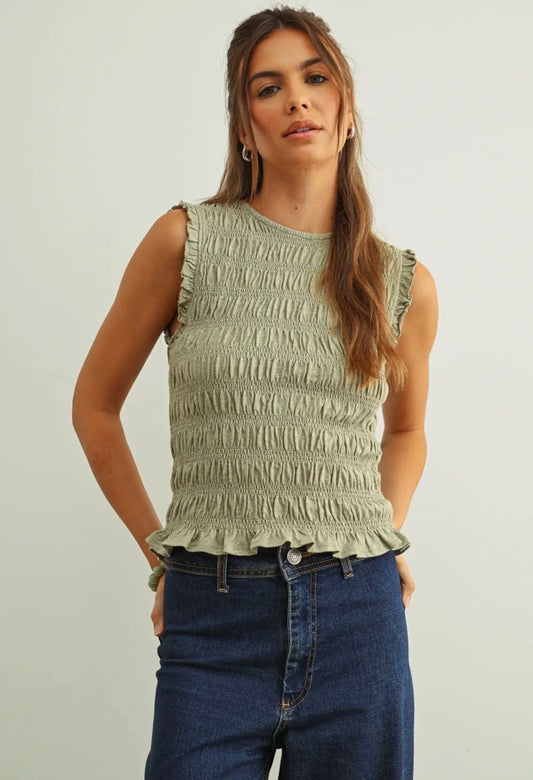 Sleeveless with All Over Smocking Top