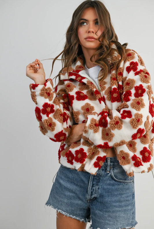 Collard Floral Zip - Front Jacket