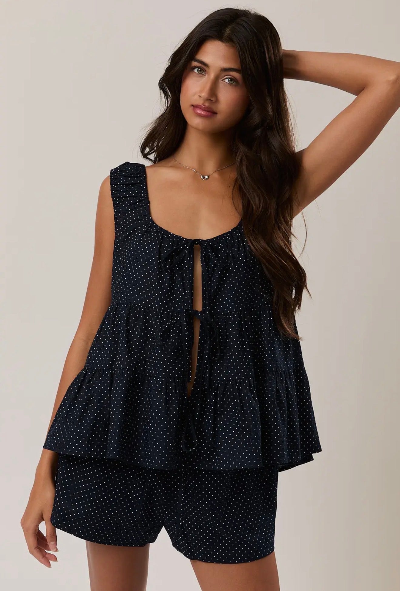 Front Tie Tiered Sleeveless Top
