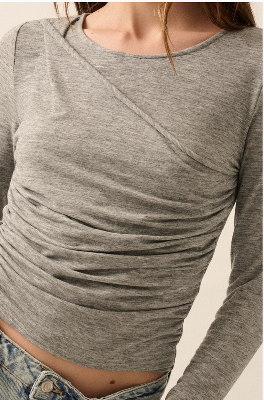 Ruched Grey Knit Top