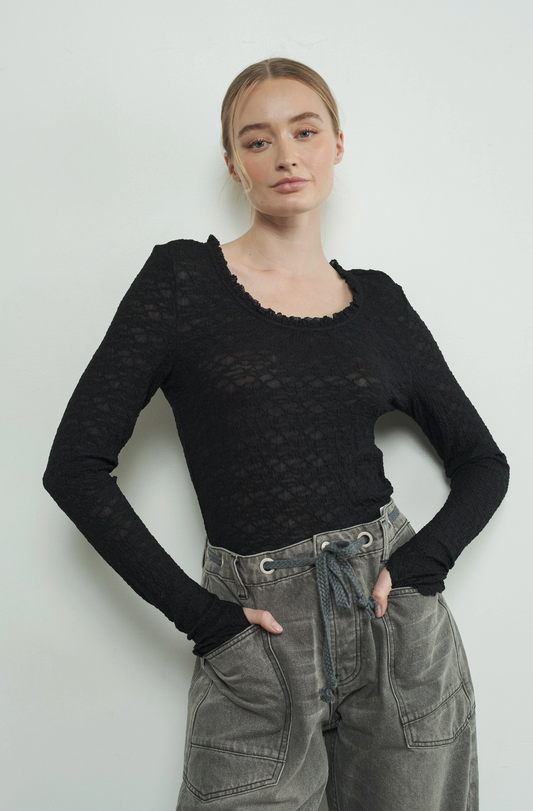 Lace Top with Ruffle Round Neck