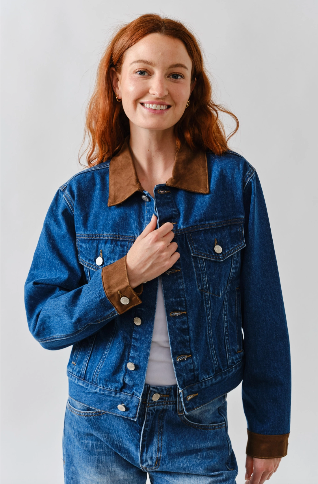 Suede Collar Denim Jacket
