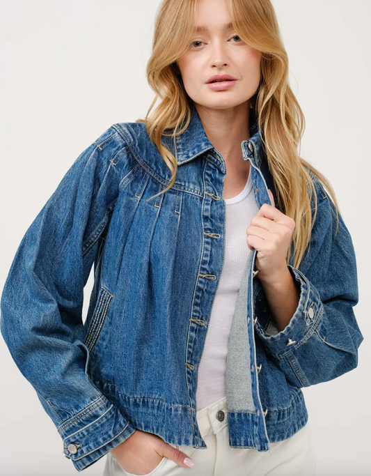 Pleated Denim Jacket