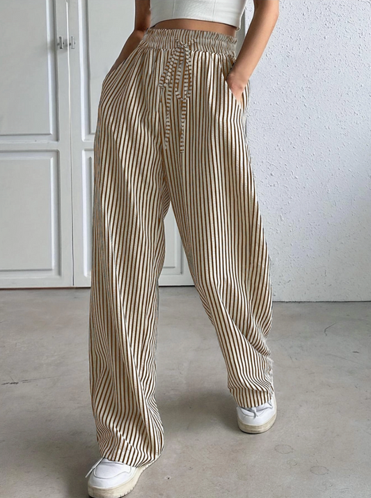 Striped Slacks Straight Wide-Leg Pants