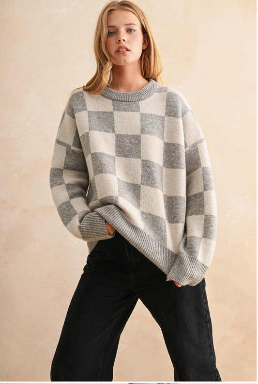 Checkered Cloud Knit Sweater
