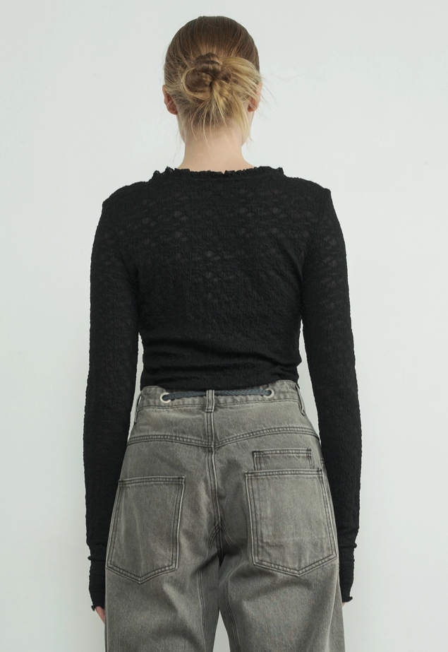 Lace Top with Ruffle Round Neck