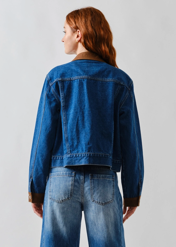 Suede Collar Denim Jacket