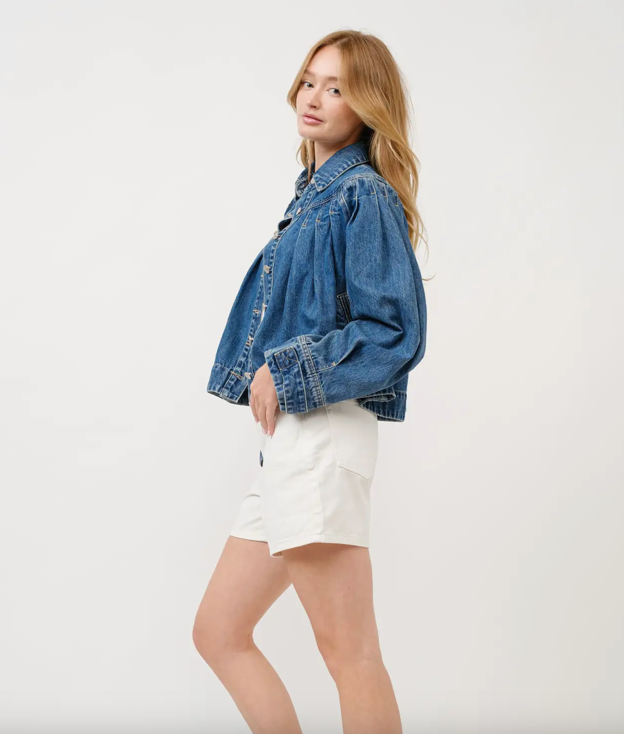 Pleated Denim Jacket
