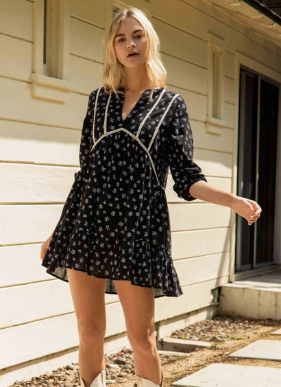 Floral Mini Dress with Crochet Trim Detail