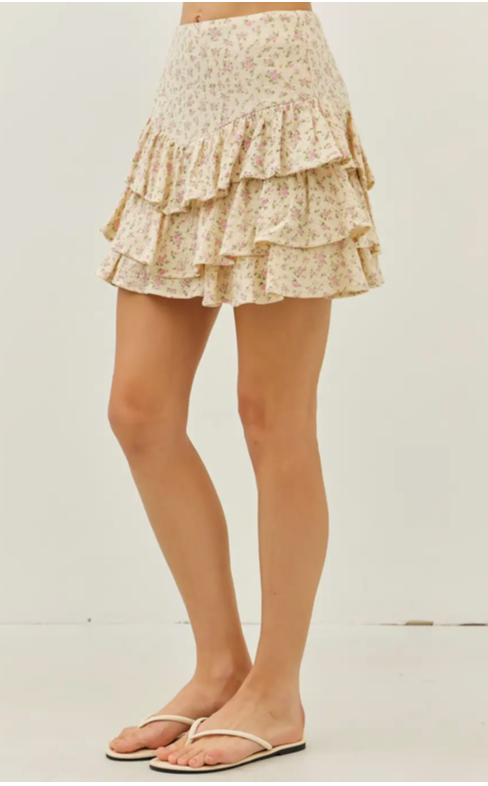 Tiered Ruffle Ditsy Floral Print Mini Skort