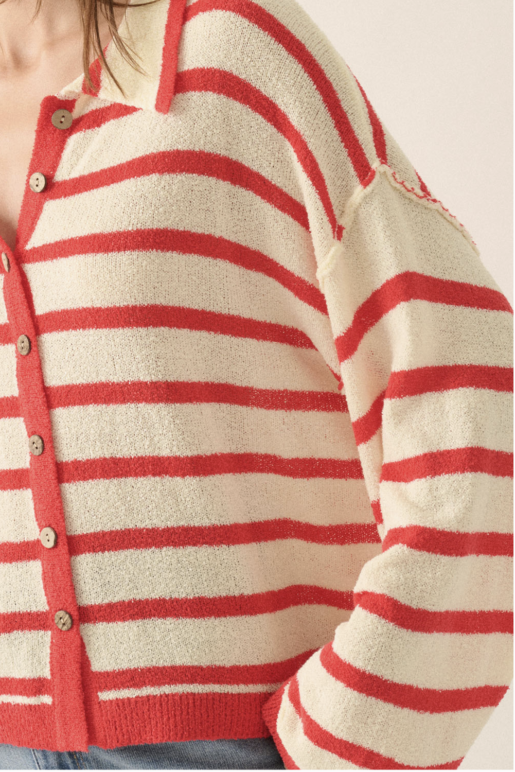 Striped Knit Collared Button-Front Cardigan