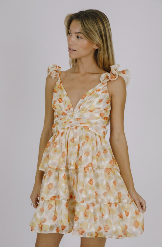 Rose and Leaves Print Romantic Mini Dress